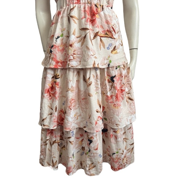 EXPRESS linen halter midi dress cream pink romantic crossover sexy tiered medium - Picture 11 of 16